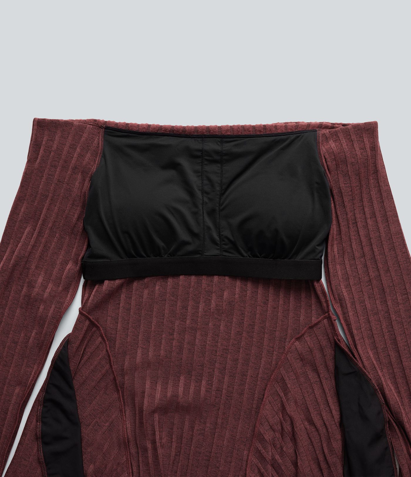 Ribbed Knit Off Shoulder Long Sleeve Built-in Bra Mini Casual Dress with Pockets