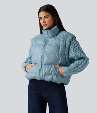 High Neck Long Sleeve Casual Padded Jacket with Pockets