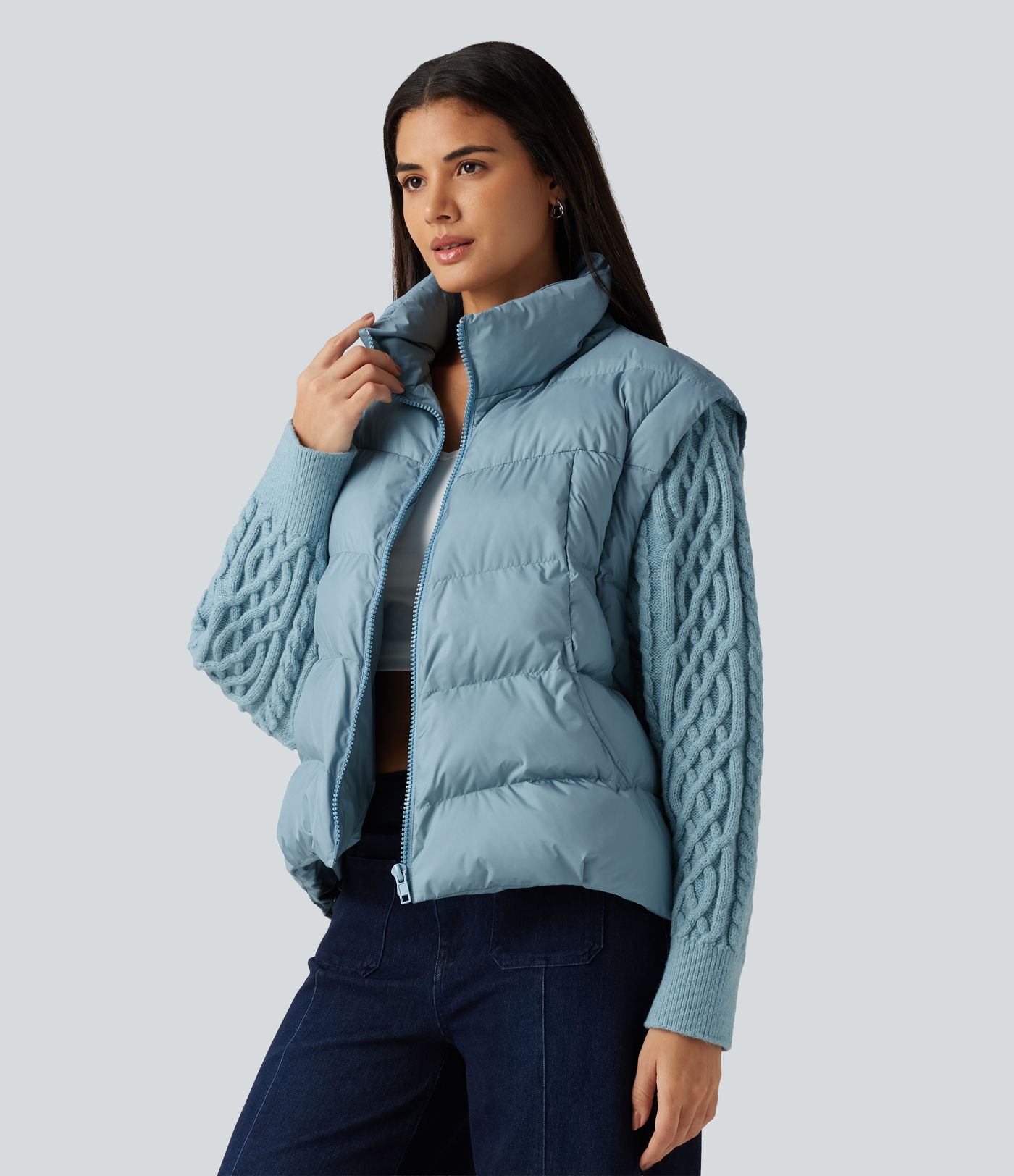 High Neck Long Sleeve Casual Padded Jacket with Pockets