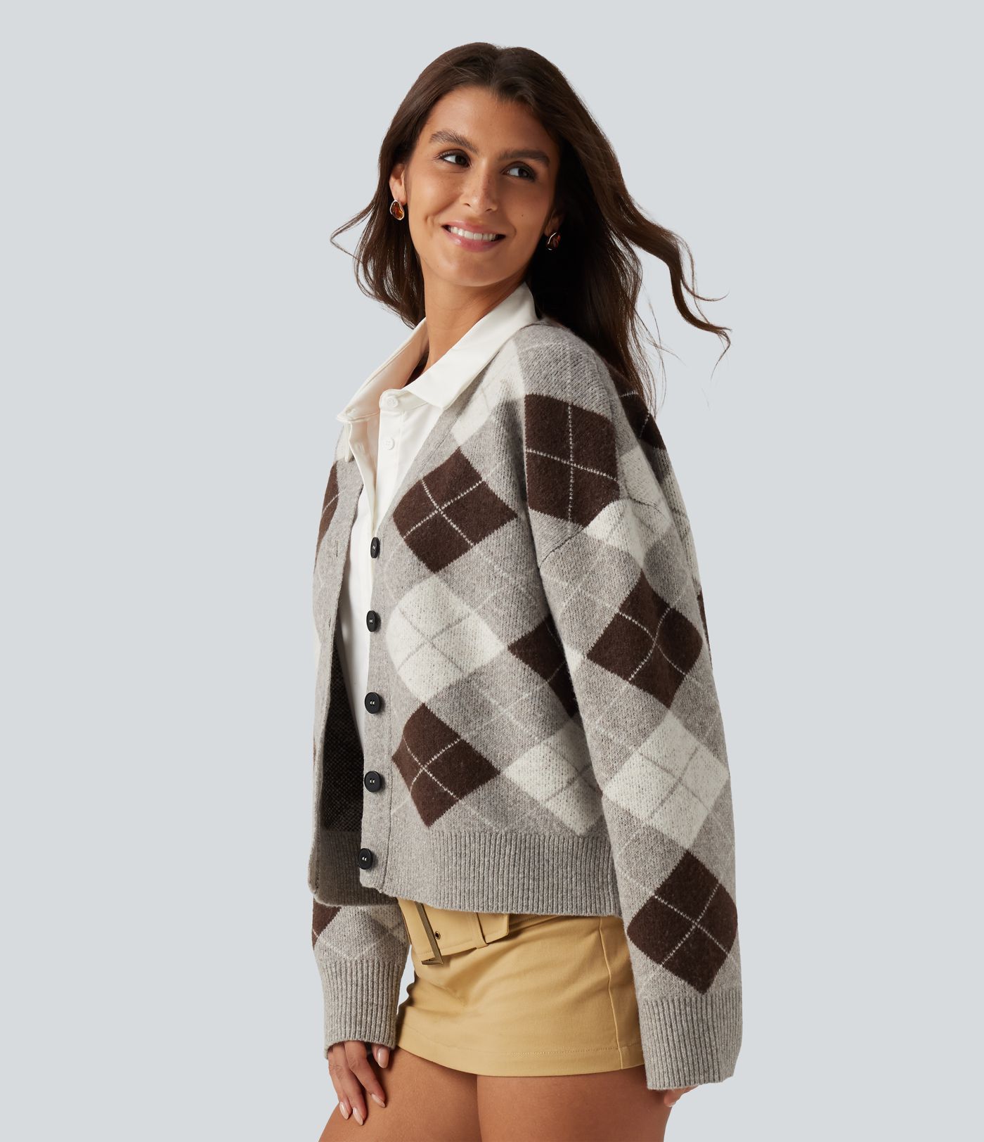 V Neck Long Sleeve Plaid Casual Cardigan V Neck Long Sleeve Plaid Casual Cardigan
