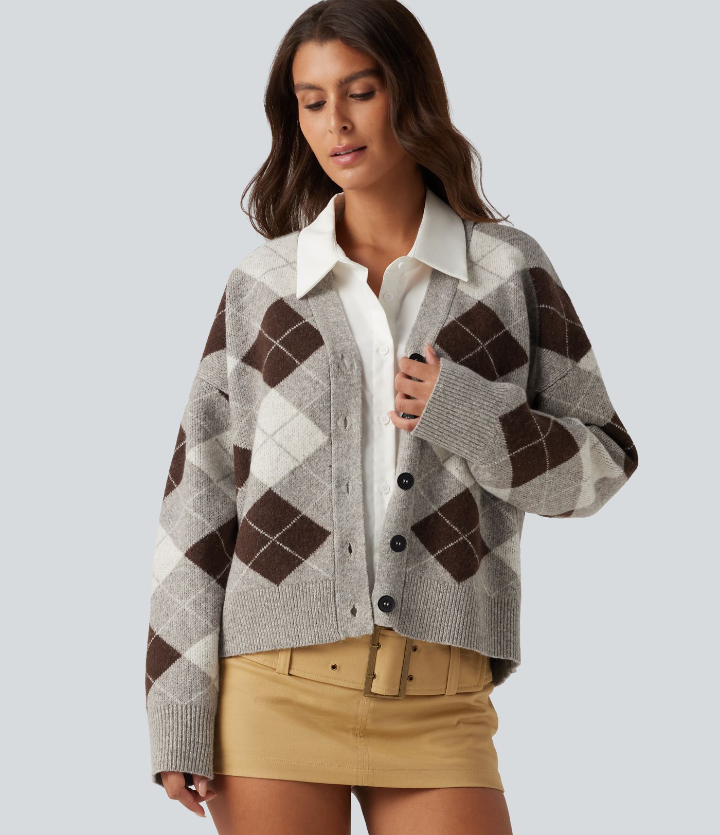 V Neck Long Sleeve Plaid Casual Cardigan V Neck Long Sleeve Plaid Casual Cardigan