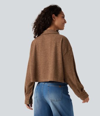 Veste décontractée maille gaufrée manches longues avec poches
