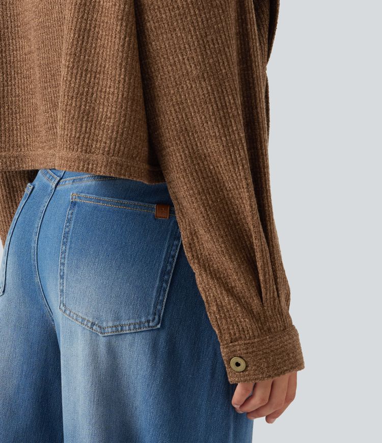 Veste décontractée maille gaufrée manches longues avec poches