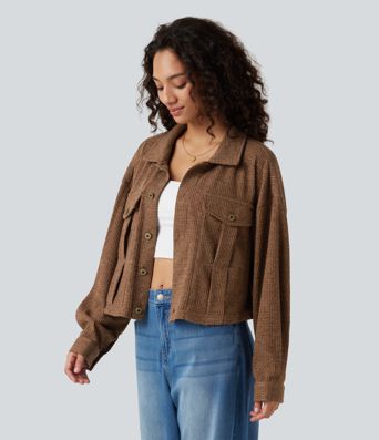 Veste décontractée maille gaufrée manches longues avec poches