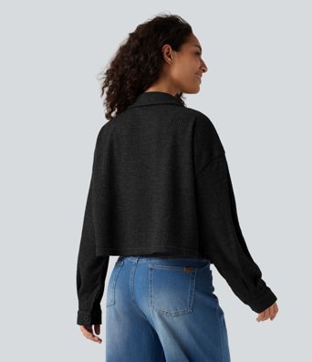 Long Sleeve Knit Waffle Casual Jacket with Pockets Long Sleeve Knit Waffle Casual Jacket with Pockets