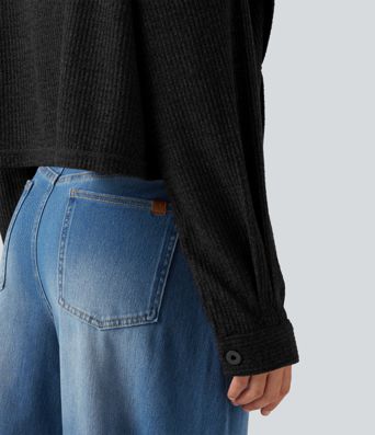 Long Sleeve Knit Waffle Casual Jacket with Pockets Long Sleeve Knit Waffle Casual Jacket with Pockets