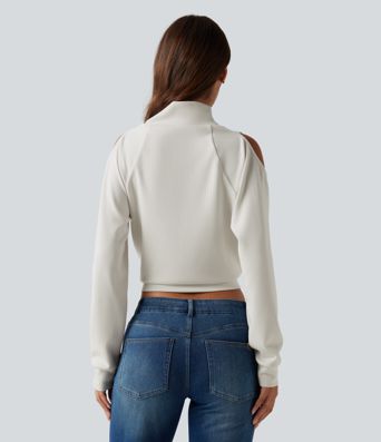 Mock Neck Cold Shoulder Long Sleeve Casual Sweatshirt Mock Neck Cold Shoulder Long Sleeve Casual Sweatshirt