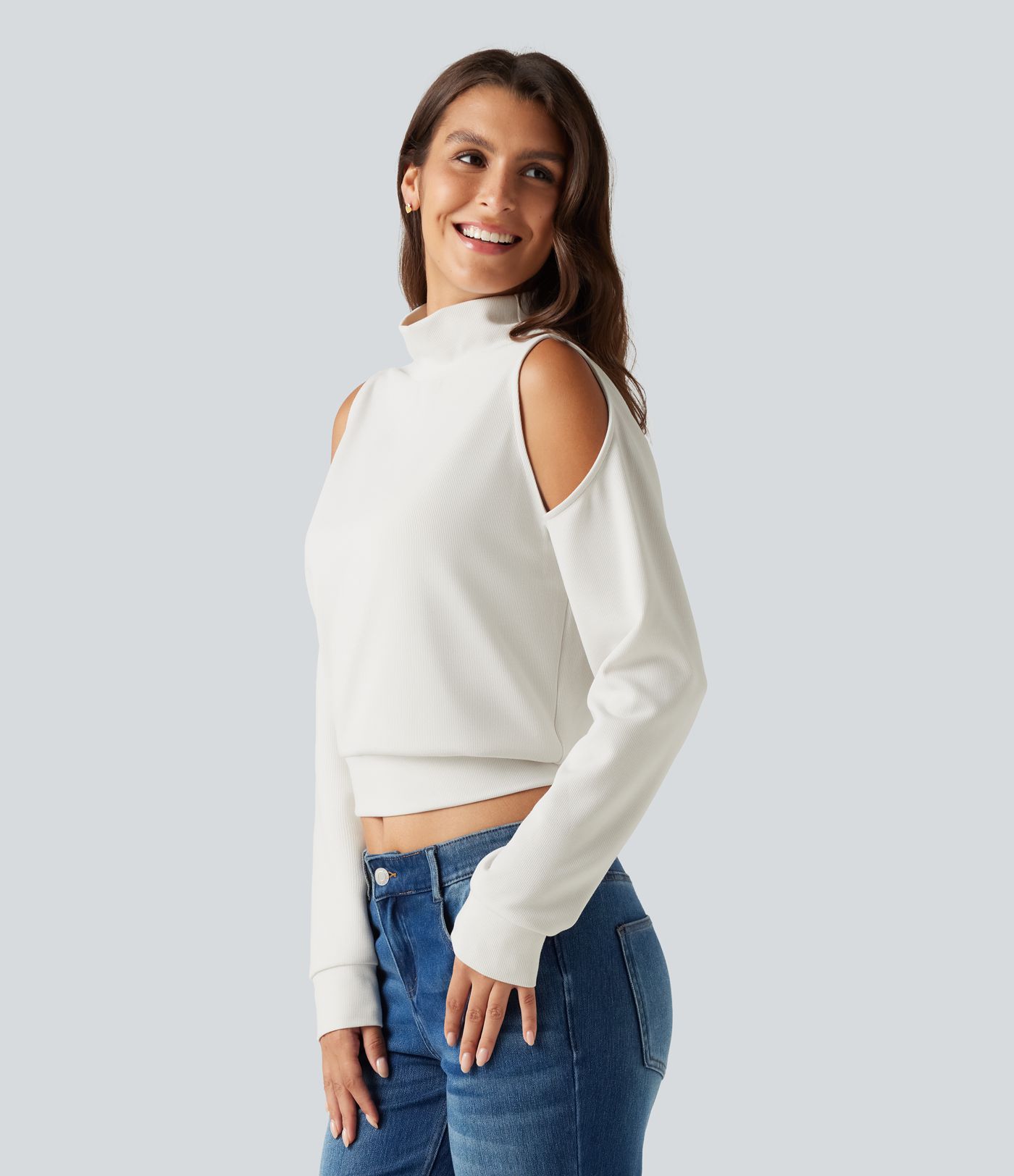 Mock Neck Cold Shoulder Long Sleeve Casual Sweatshirt Mock Neck Cold Shoulder Long Sleeve Casual Sweatshirt