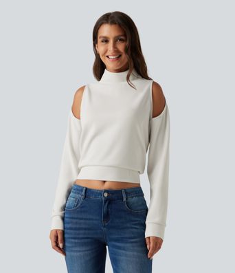 Mock Neck Cold Shoulder Long Sleeve Casual Sweatshirt Mock Neck Cold Shoulder Long Sleeve Casual Sweatshirt