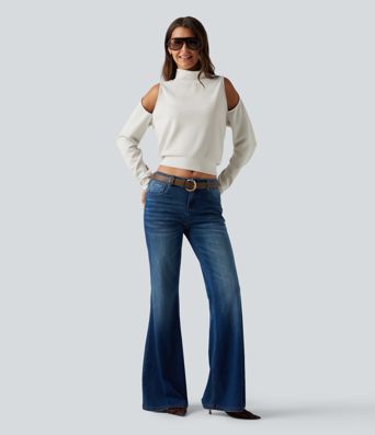 Mock Neck Cold Shoulder Long Sleeve Casual Sweatshirt Mock Neck Cold Shoulder Long Sleeve Casual Sweatshirt