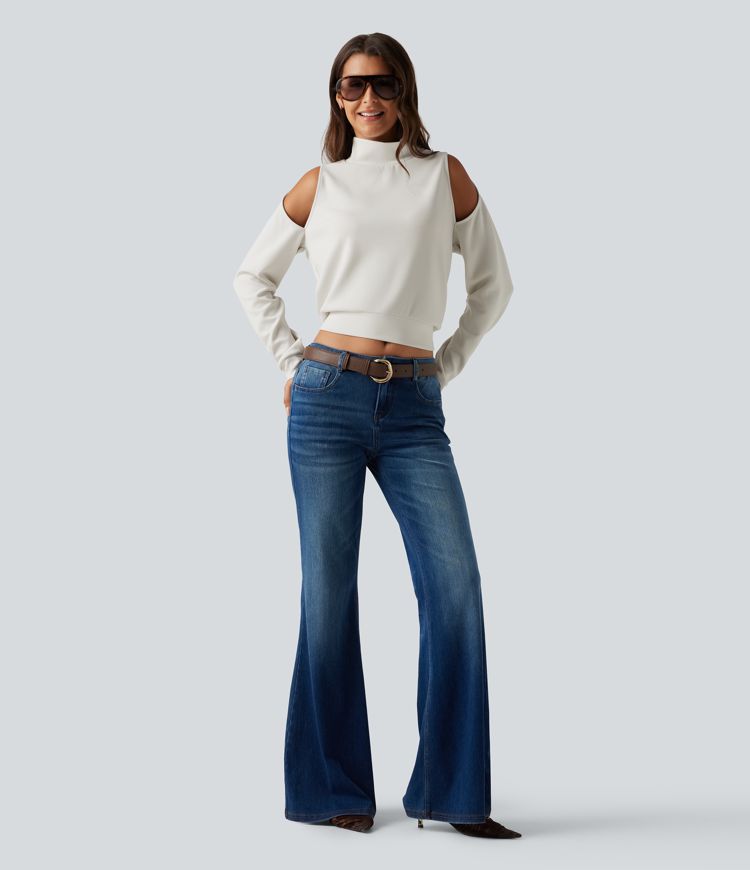 Mock Neck Cold Shoulder Long Sleeve Casual Sweatshirt Mock Neck Cold Shoulder Long Sleeve Casual Sweatshirt