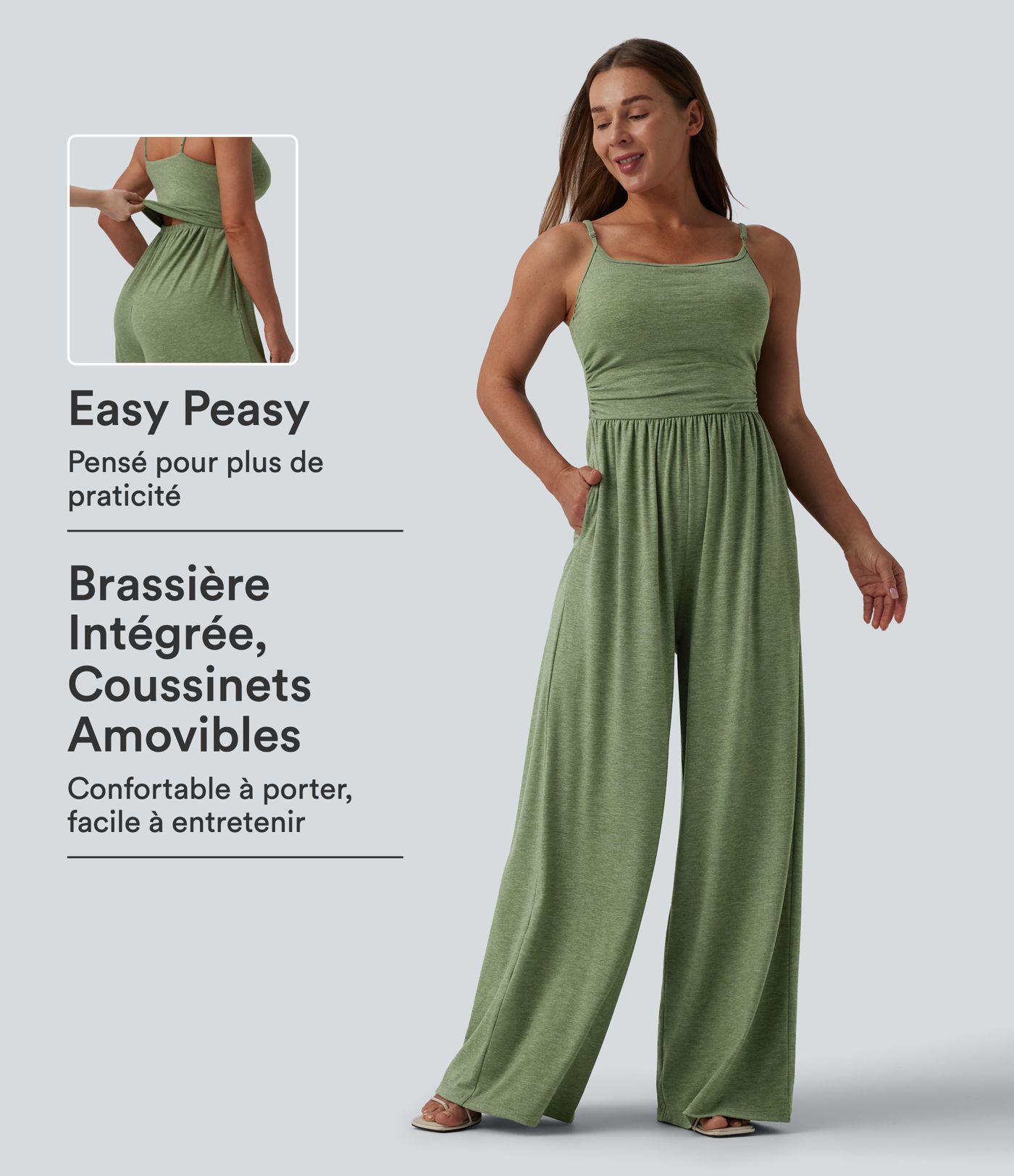 Combinaison décontractée large chinée froncée bretelles ajustables avec poches - Easy Peasy Combinaison décontractée large chinée froncée bretelles ajustables avec poches - Easy Peasy