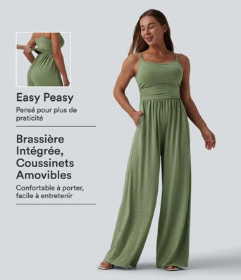 Combinaison décontractée large chinée froncée bretelles ajustables avec poches - Easy Peasy Combinaison décontractée large chinée froncée bretelles ajustables avec poches - Easy Peasy