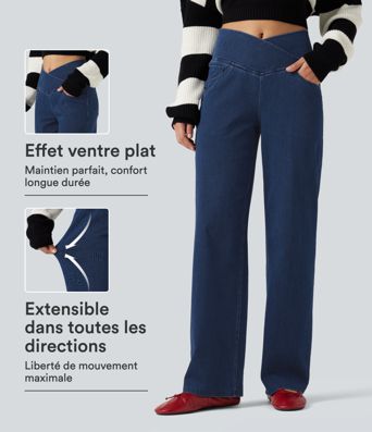 Jean droit Halara Flex™ taille haute gainant avec poches Jean droit Halara Flex™ taille haute gainant avec poches