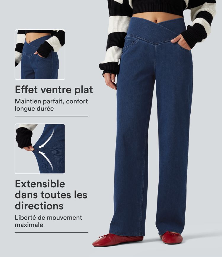 Jean droit Halara Flex™ taille haute gainant avec poches Jean droit Halara Flex™ taille haute gainant avec poches