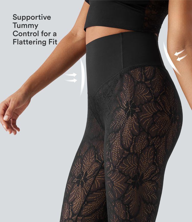 Softlyzero™ High Waisted Tummy Control Contrast Lace Casual Leggings