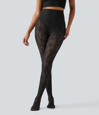 Softlyzero™ High Waisted Tummy Control Contrast Lace Casual Leggings
