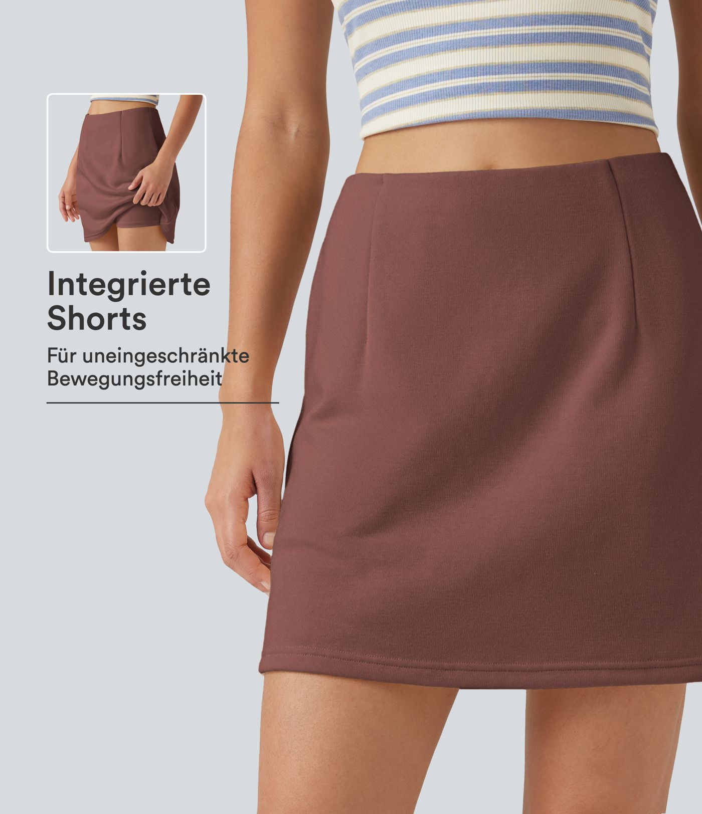 Lässiger 2-in-1 Minirock in A-Linie mit hohem Bund und Seitentaschen Lässiger 2-in-1 Minirock in A-Linie mit hohem Bund und Seitentaschen