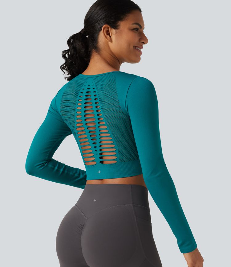 Deep Lake OneForm Seamless Flow Cut Out Built-in Bra Long Sleeve Yoga Tank Top / 1