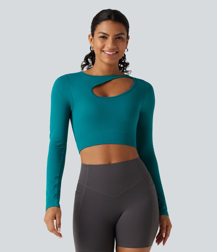Deep Lake OneForm Seamless Flow Cut Out Built-in Bra Long Sleeve Yoga Tank Top / 2