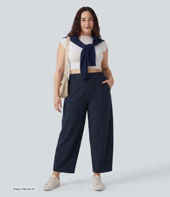 Pantalon grande taille DayStretch taille haute coupe barrel avec poches