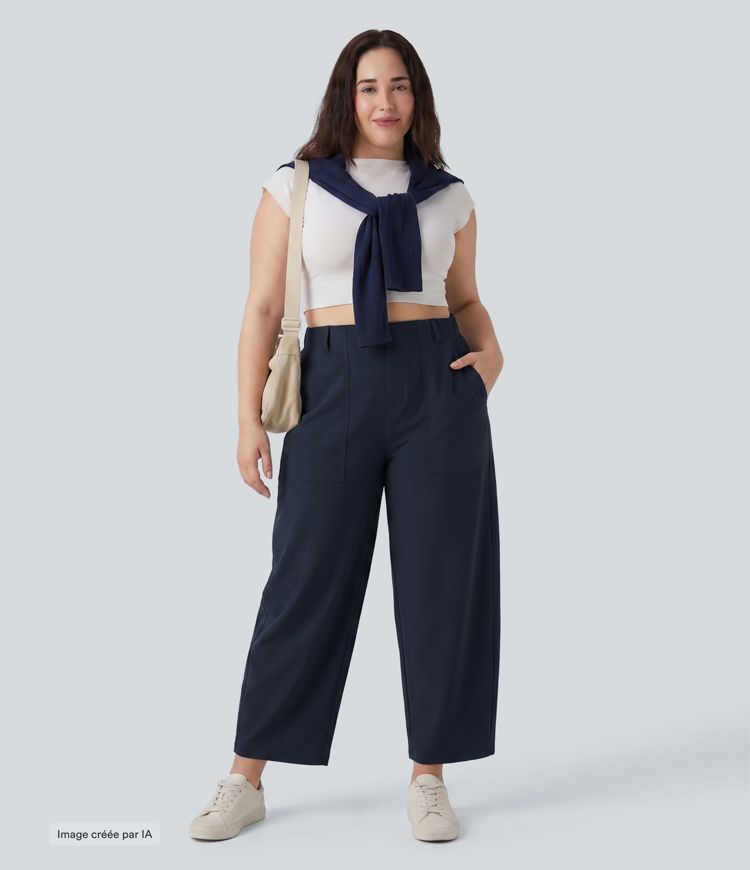 Pantalon grande taille DayStretch taille haute coupe barrel avec poches