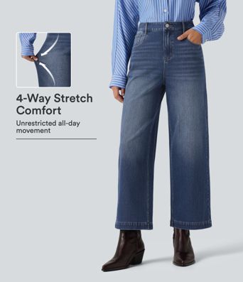 Halara Flex™ jean décontracté taille haute, coupe large, avec poches