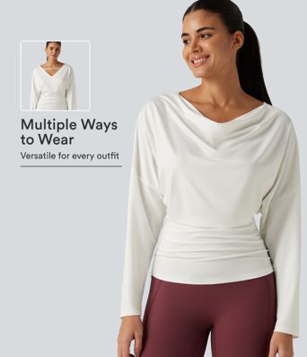 Cowl Neck Long Sleeve Cut Out Back Yoga Sports Top