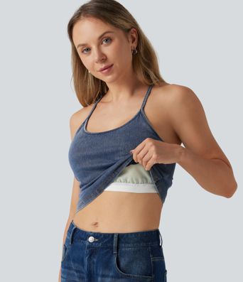 Halara Flex™ U Neck Built-in Bra Denim Casual Tank Top Halara Flex™ U Neck Built-in Bra Denim Casual Tank Top