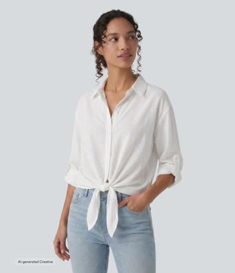 Long Sleeve Tie Front Casual Shirt