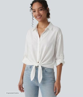 Long Sleeve Tie Front Casual Shirt