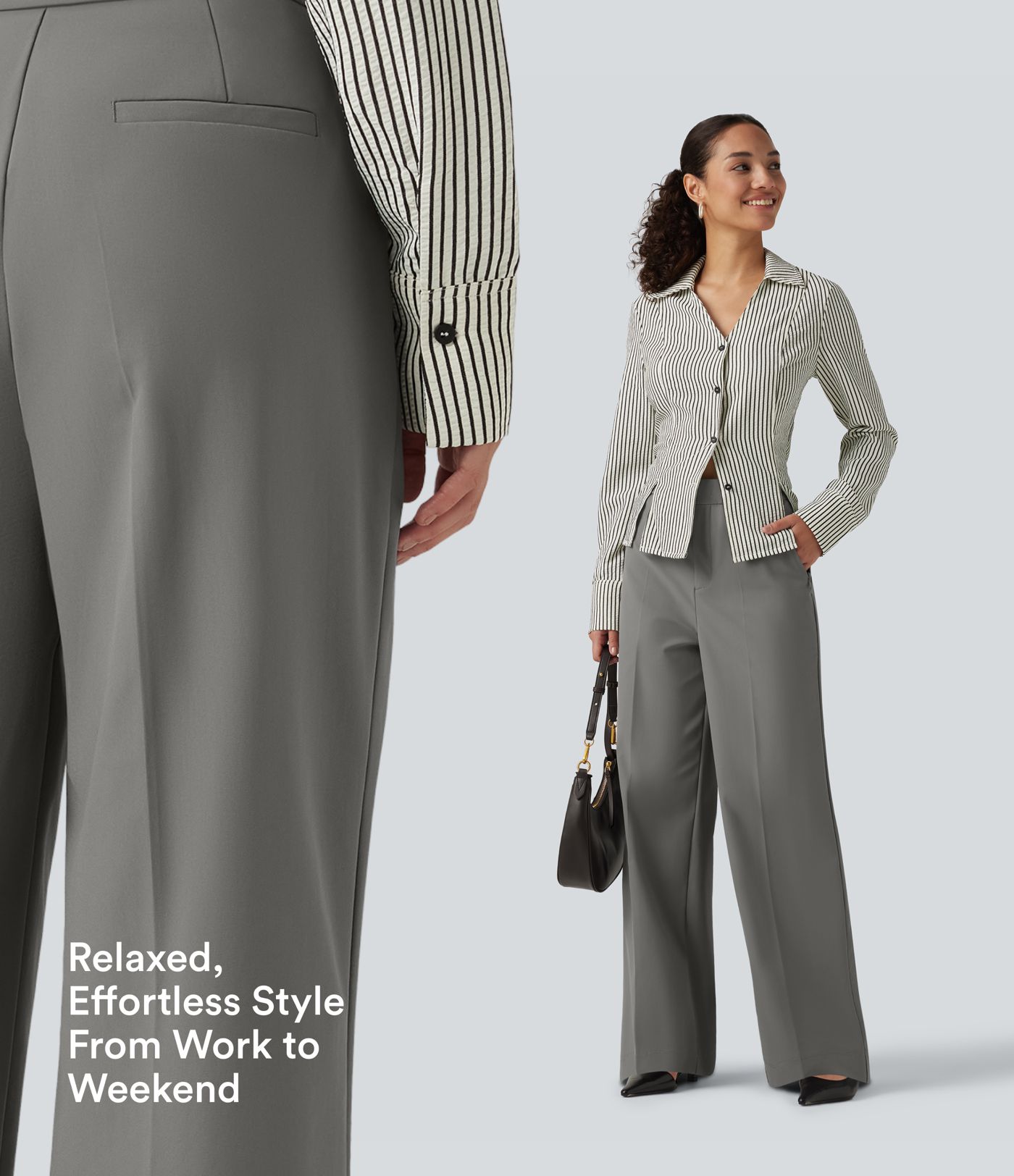 Pantalon de travail ample taille haute anti-froissage avec poches