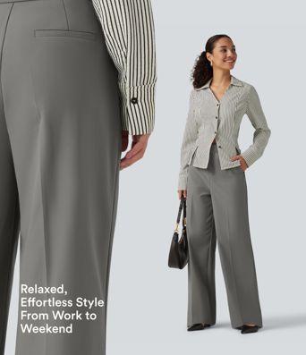 Pantalon de travail ample taille haute anti-froissage avec poches
