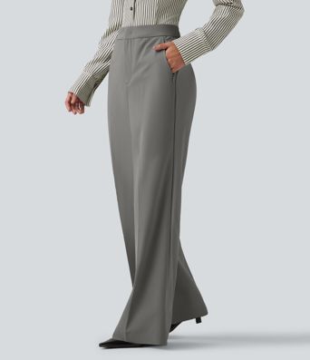 Pantalon de travail ample taille haute anti-froissage avec poches