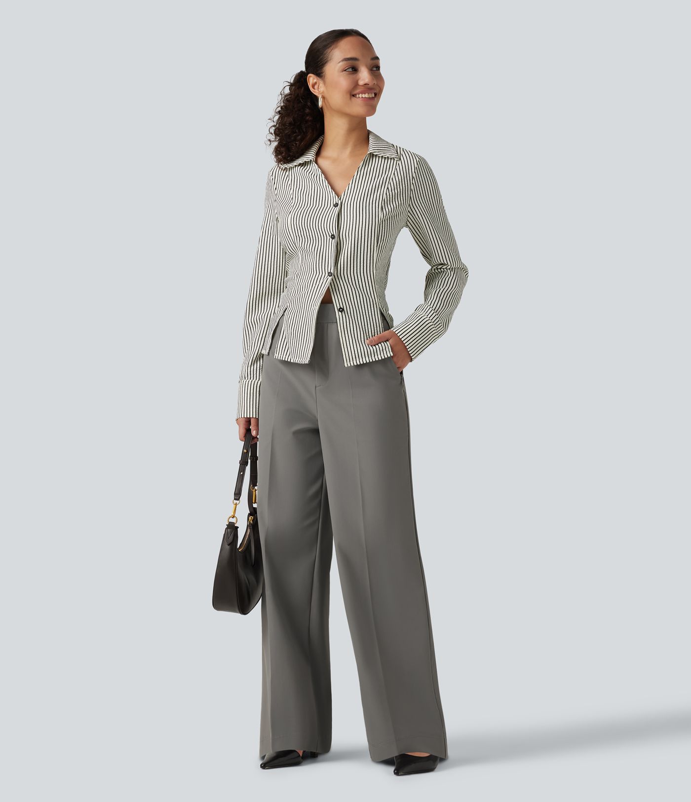 Pantalon de travail ample taille haute anti-froissage avec poches