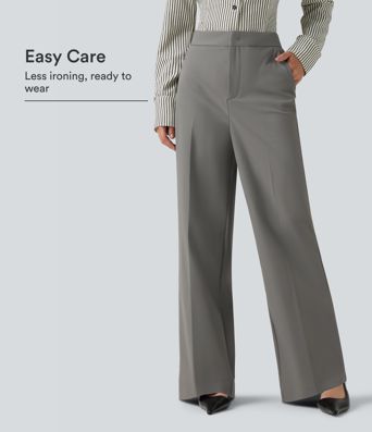 Pantalon de travail ample taille haute anti-froissage avec poches