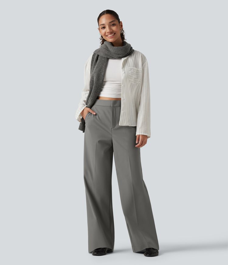 Pantalon de travail ample taille haute anti-froissage avec poches