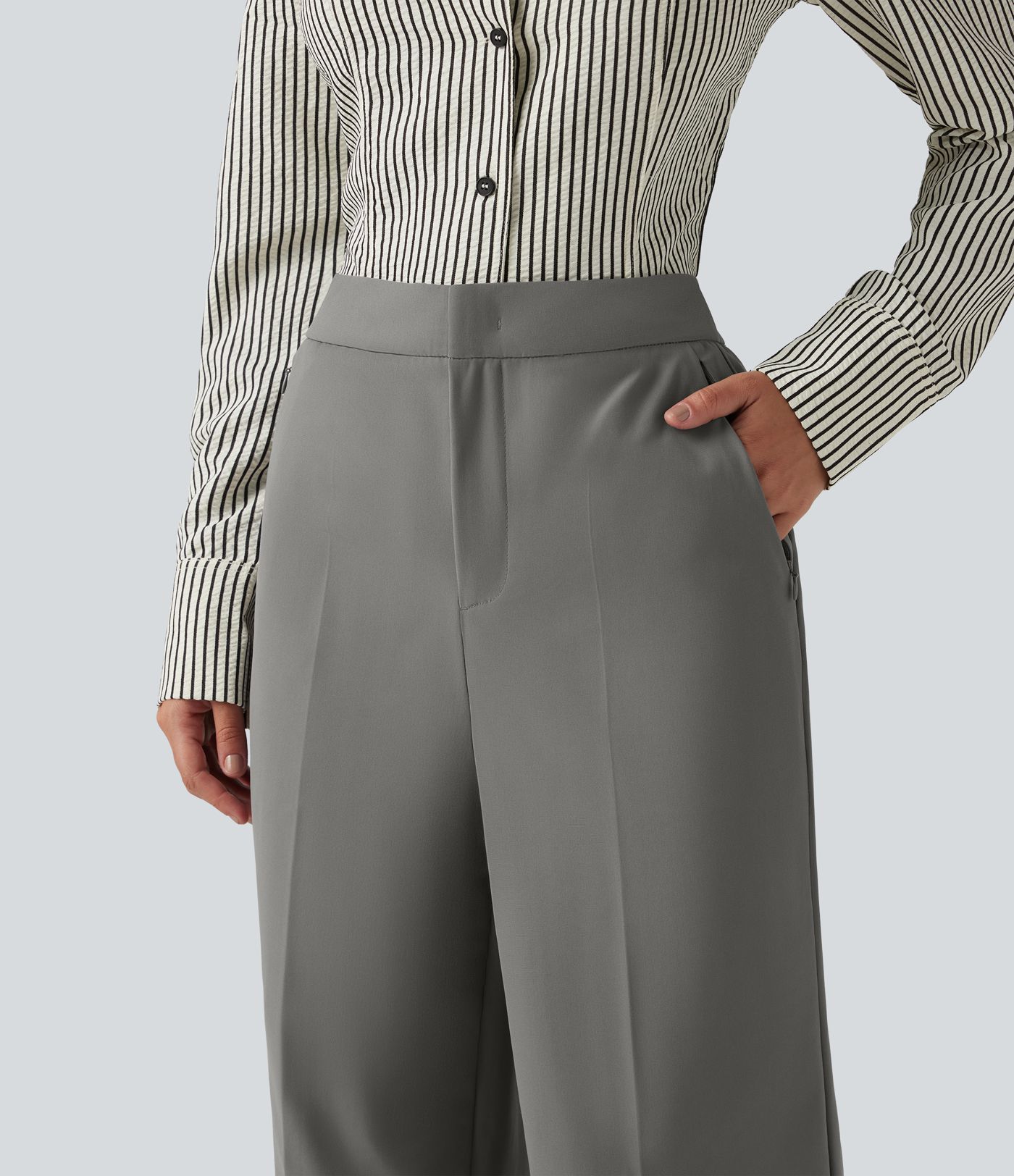 Pantalon de travail ample taille haute anti-froissage avec poches