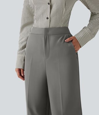Pantalon de travail ample taille haute anti-froissage avec poches