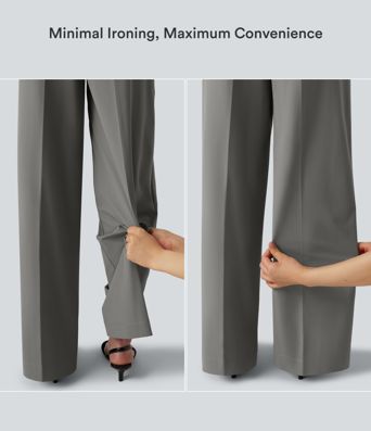 Pantalon de travail ample taille haute anti-froissage avec poches