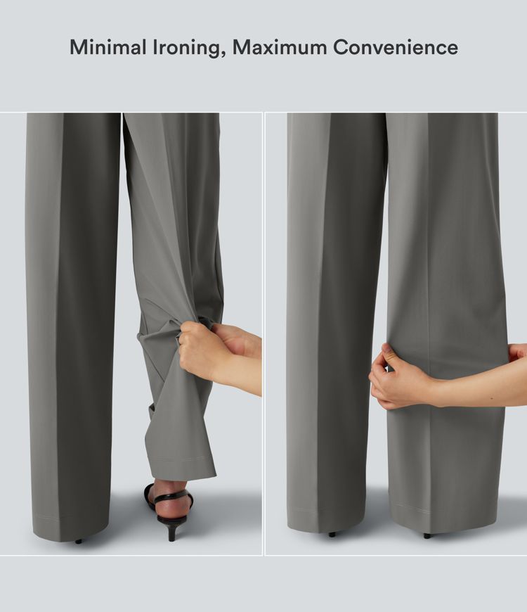 Pantalon de travail ample taille haute anti-froissage avec poches
