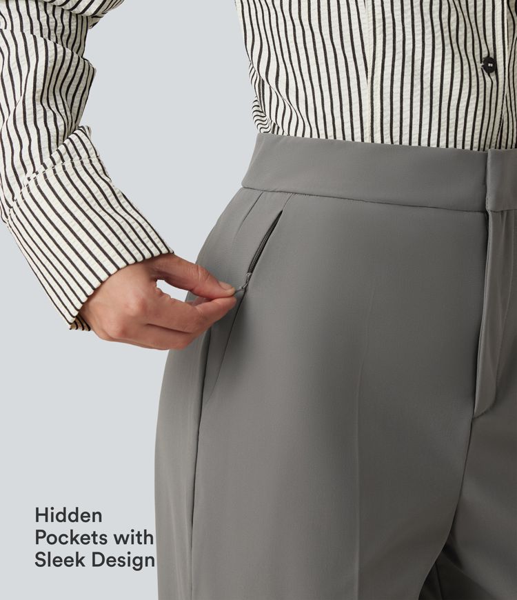 Pantalon de travail ample taille haute anti-froissage avec poches