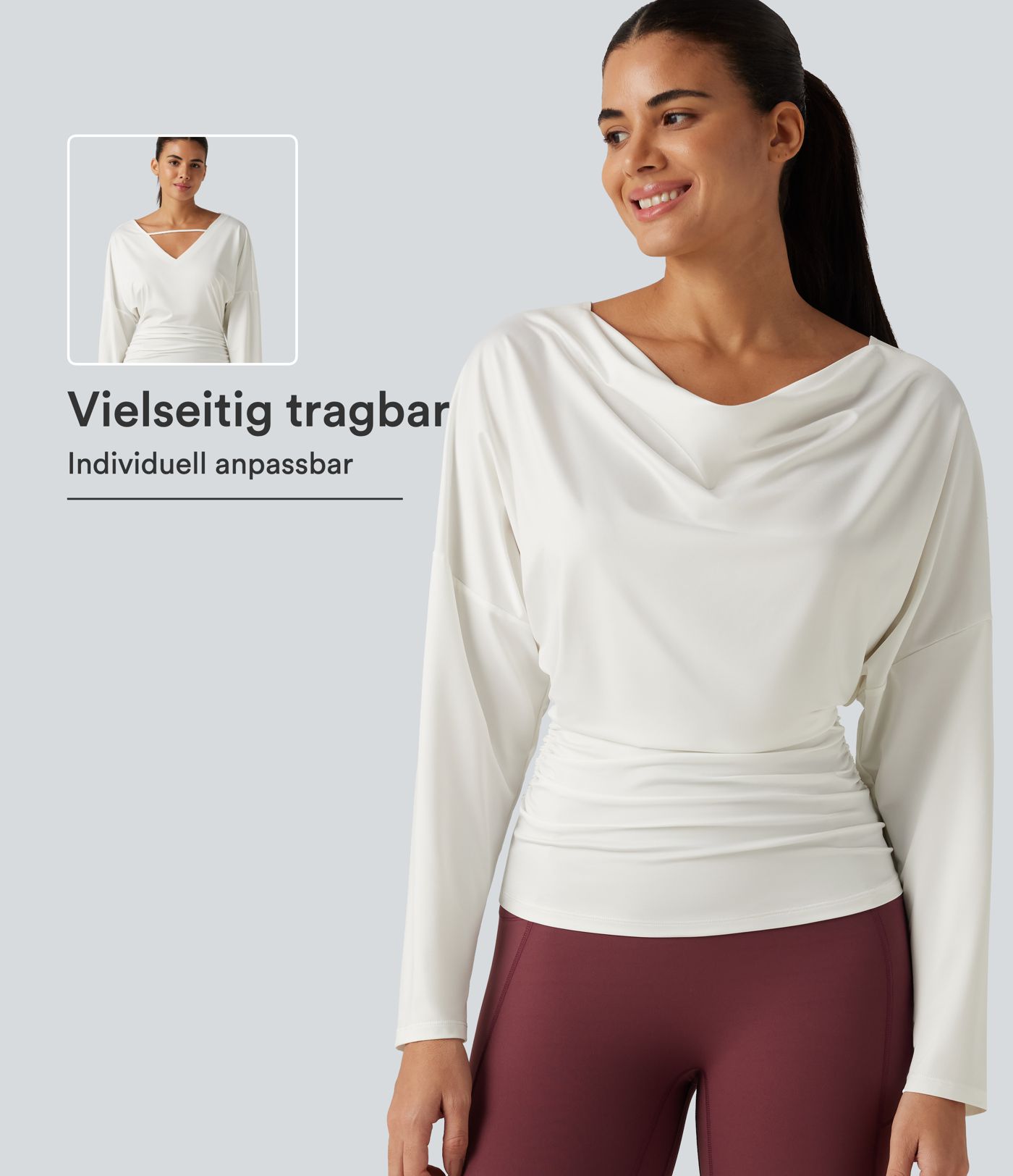 Yoga-Sport-Top mit Wasserfallausschnitt, langen Ärmeln und Cut-Outs Yoga-Sport-Top mit Wasserfallausschnitt, langen Ärmeln und Cut-Outs