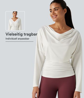 Yoga-Sport-Top mit Wasserfallausschnitt, langen Ärmeln und Cut-Outs Yoga-Sport-Top mit Wasserfallausschnitt, langen Ärmeln und Cut-Outs