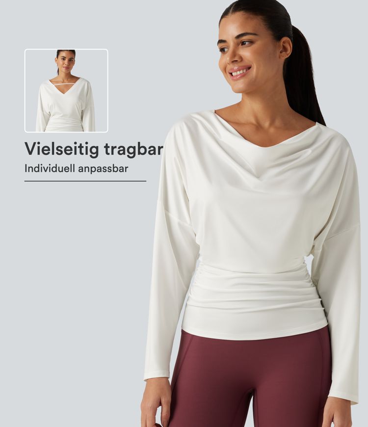 Yoga-Sport-Top mit Wasserfallausschnitt, langen Ärmeln und Cut-Outs Yoga-Sport-Top mit Wasserfallausschnitt, langen Ärmeln und Cut-Outs
