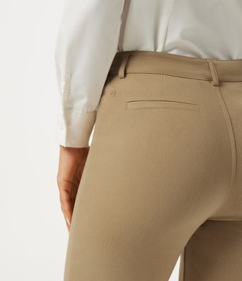 High Waisted Tapered Rolled Hem Work Cotton Pants with Pockets