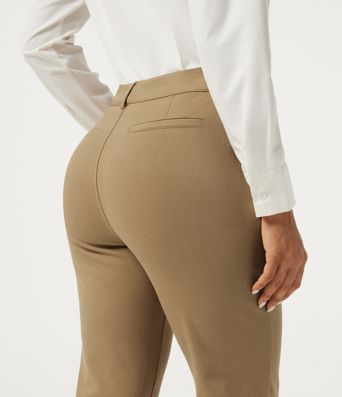 High Waisted Tapered Rolled Hem Work Cotton Pants with Pockets