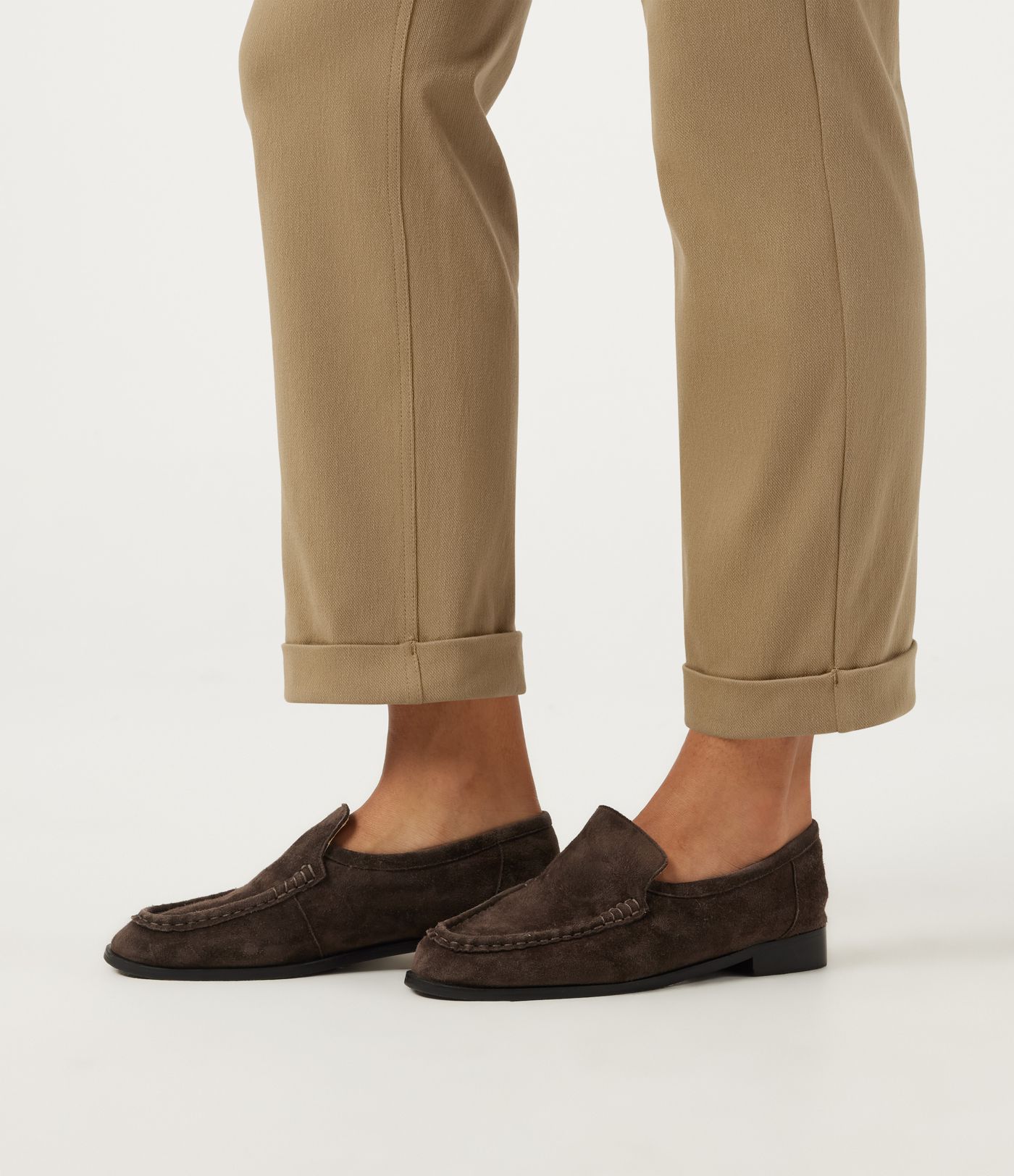 High Waisted Tapered Rolled Hem Work Cotton Pants with Pockets