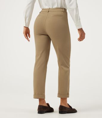 High Waisted Tapered Rolled Hem Work Cotton Pants with Pockets