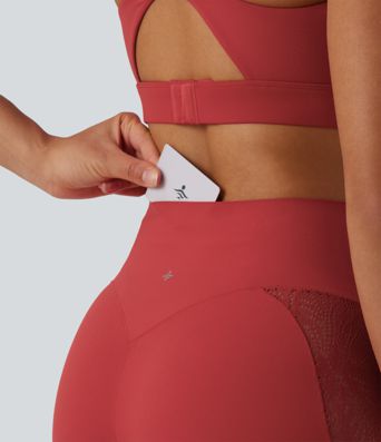 Halara UltraSculpt™ leggings de cintura alta con control abdominal, encaje en contraste y corte flare para yoga con bolsillo
